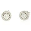 Image 2 : NEW 14k White Gold 1.06 ctw Round Brilliant Diamond Stud Earrings w/ Pave Halos