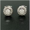 Image 5 : NEW 14k White Gold 1.06 ctw Round Brilliant Diamond Stud Earrings w/ Pave Halos