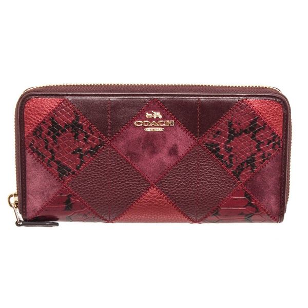Coach Burgundy Metallic Leather Patchwork Zippy Wallet