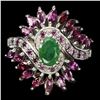 Image 1 : Natural Emerald & Marquise Rhodolite Garnet Ring