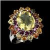 Image 2 : Natural Lemon Quartz, Rhodolite & Sapphire Ring