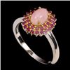 Image 2 : Natural Unheated Oval Pink Opal & Ruby Ring