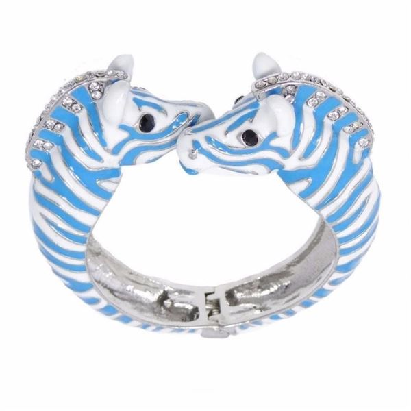 Dual Zebra Eneamel & Crystal Bangle Cuff Bracelet