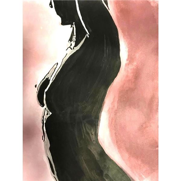 21st Century Serbian Nude Watercolor & Ink Painting