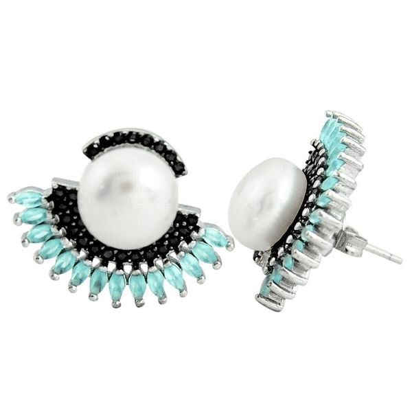 12.65cts Pearl Chalcedony & Topaz Sterling Silver Earrings