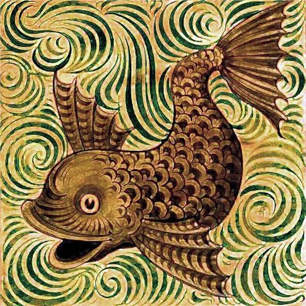 After William De Morgan, Ceramic Fish Tile Mural