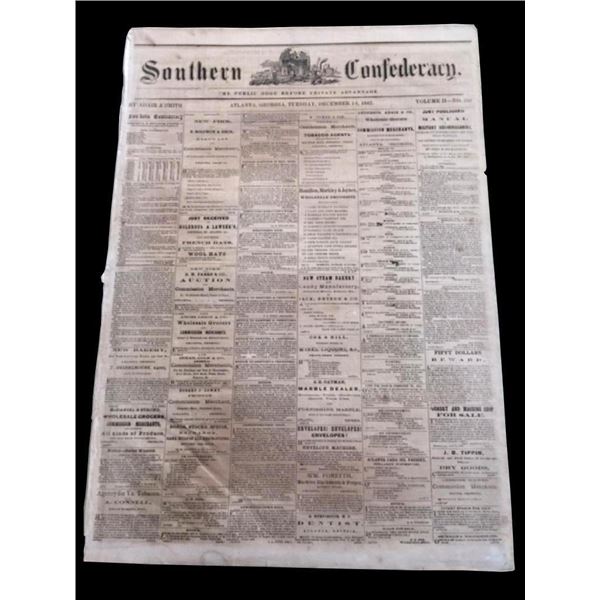 RARE! 1862 Southern Confederacy, Atlanta Georgia Newspaper