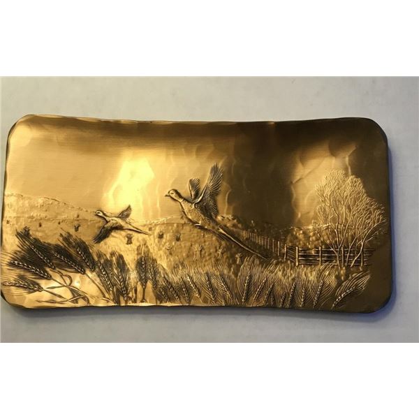 Pheasants In A Field Forged Bronze Tray