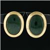 Image 2 : Vintage 14K Yellow Gold Oval Cabochon Cut Bezel Set Jade Classic Button Earrings
