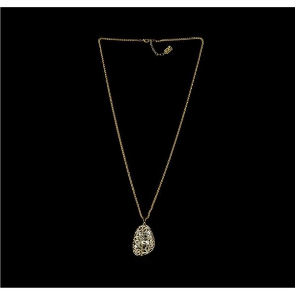 Assym Filigree Crystal Pendant Necklace - Gold Plated