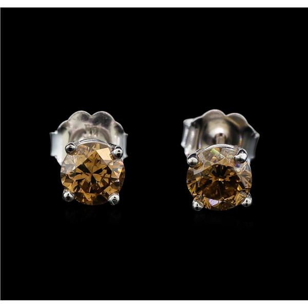 14KT White Gold 0.86 ctw Fancy Brown Diamond Stud Earrings