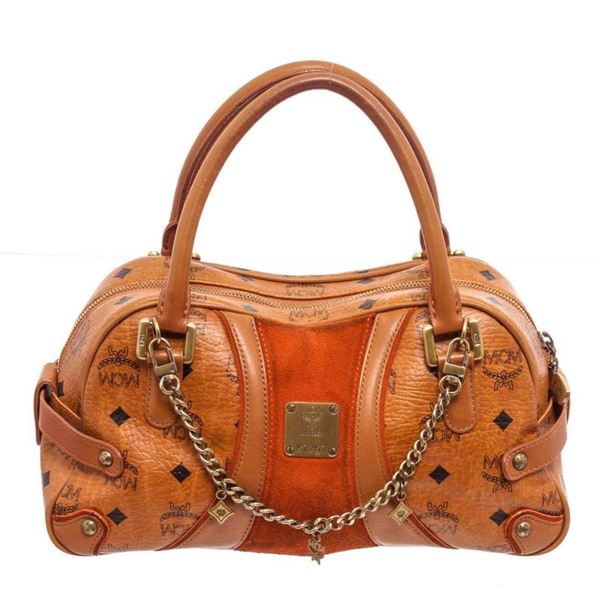 MCM Cognac Visetos Coated Canvas Tote Bag