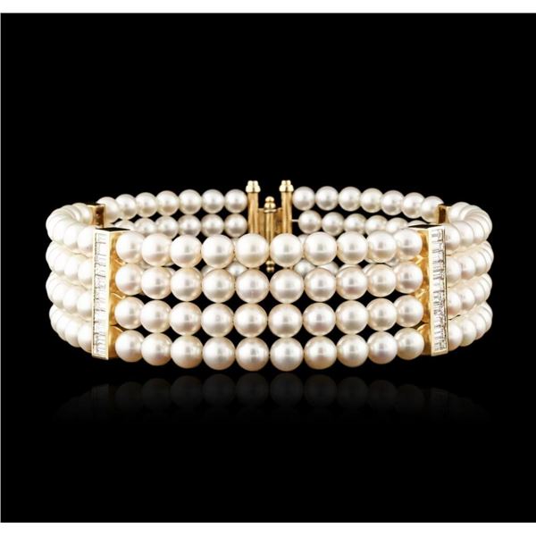 14KT Yellow Gold Pearl and Diamond Choker