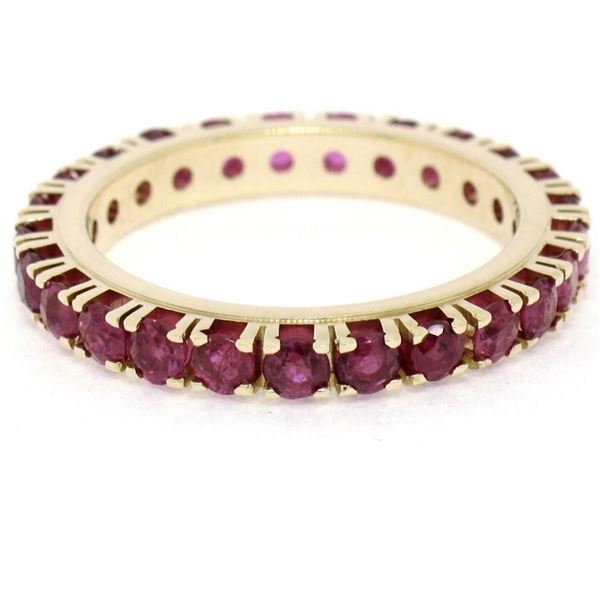 14K Yellow Gold 2.75 ctw 25 Prong Set Blood Red Ruby Eternity Band Ring