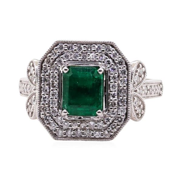 1.15 ctw Emerald and Diamond Ring - 18KT White Gold