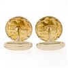 Image 4 : Men's 14k Yellow Gold Sandblast Finish 15.85mm Round Sun Burst Cuff Links