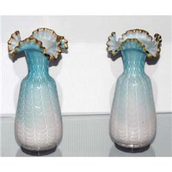 PAIR VICTORIAN RUFFLED CASE GLASS VASES, COND
