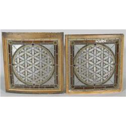 PAIR OF VICTORIAN LEADED GLASS "BULLS EYE" WI
