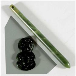 MAORI GREEN STONE TUBULAR PENDANT, 7 3/4  lon