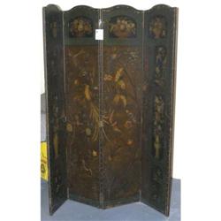 DUTCH STYLE PAINTED LEATHER SCREEN, 4 panels,