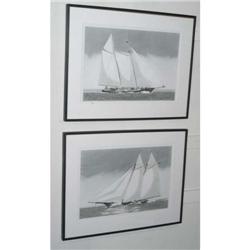 PAIR OF NAUTICAL LITHOGRAPHS, pencil signed