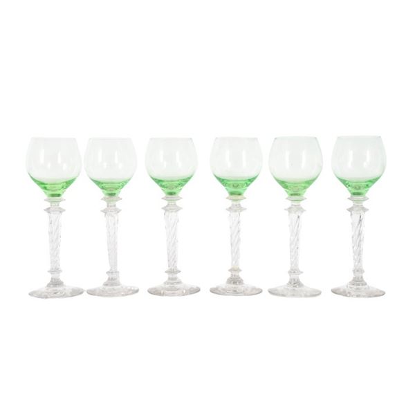 Set of (6) Steuben Clear to Green Wine Goblets