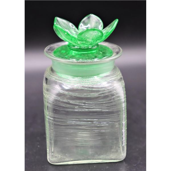 Steuben Green Threaded Vanity Jar