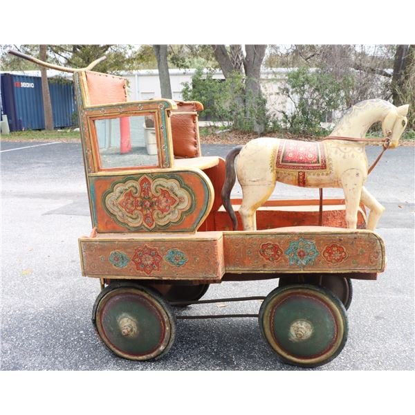 Antique Rajasthan Indian Push Cart w Horse