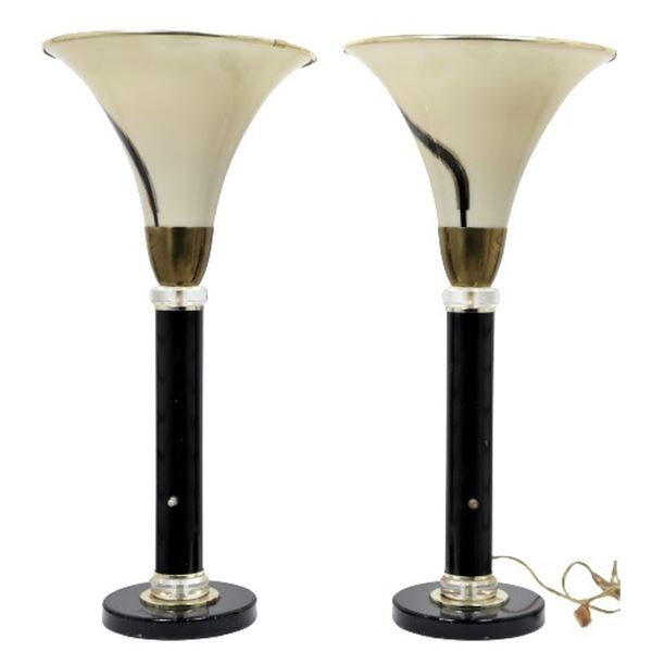 Pair of Large Art Deco Style Metallic Lamps