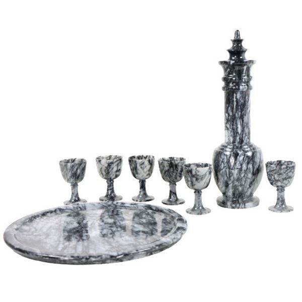 Set of Stone Tray w/ Chalices & Drink Vessel
