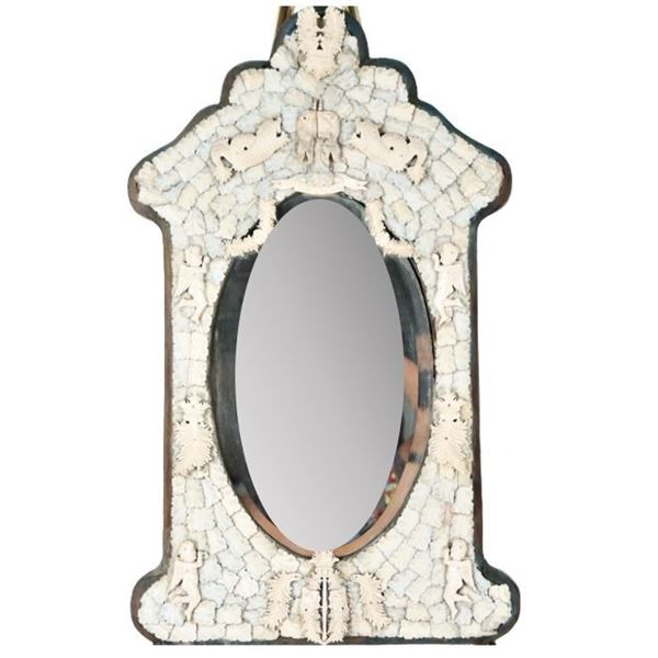European Carved Bone Mirror