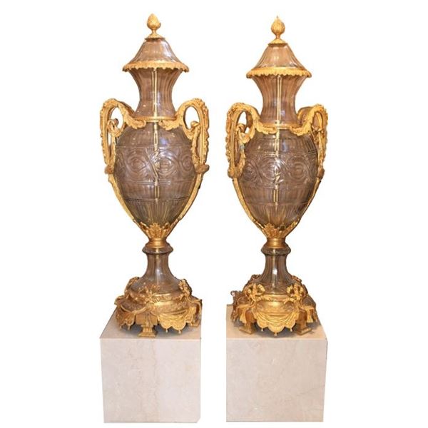 Monumental Czechoslovakia Dore Bronze/Crystal Urns