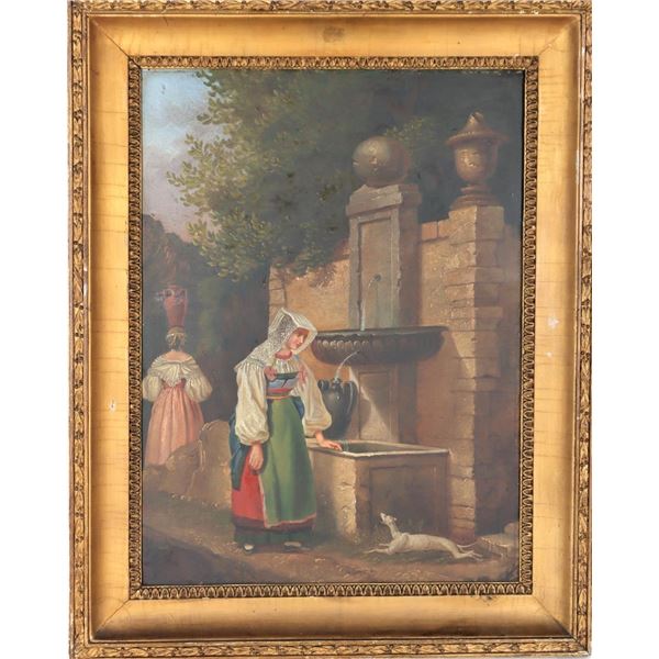 19th C. Dutch Outdoor Figural Landscape O/B