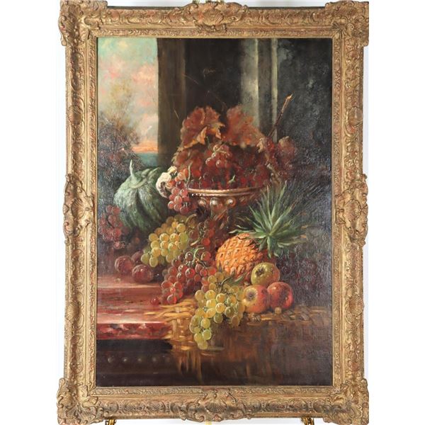 19th C Still Life with Fruit, Oil on Canvas