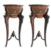 French Style Inlaid Large Wood & Brass Pedestals