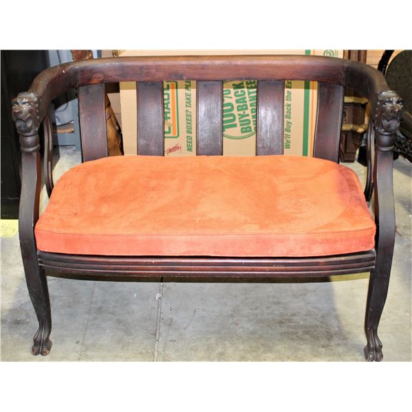 Antique Hand Carved Loveseat w Upholstery SIZE?