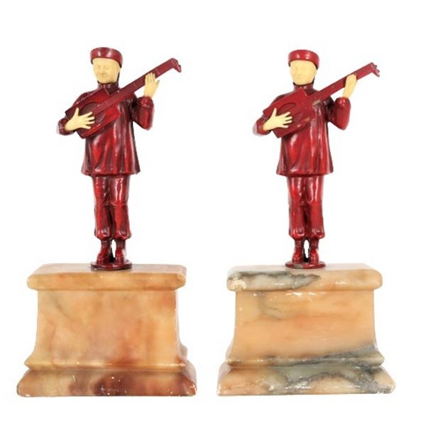 Pair of Art Deco Bookends of Musicians