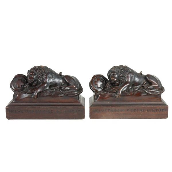 Antique Wood Carved Grand Tour Lion Bookends