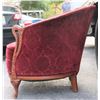 Image 8 : Red Velour & Carved Wooden Barrel Chair
