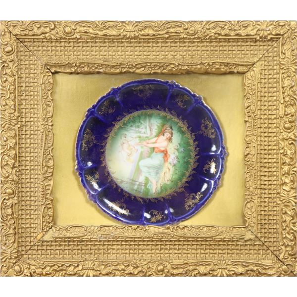 Bavarian Cobalt Blue Porcelain Plate, Framed