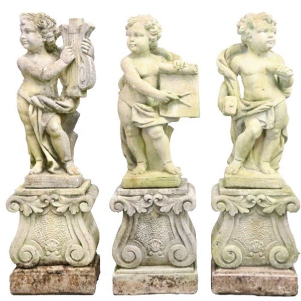 Outdoor Concrete Cherub Statues w Bases