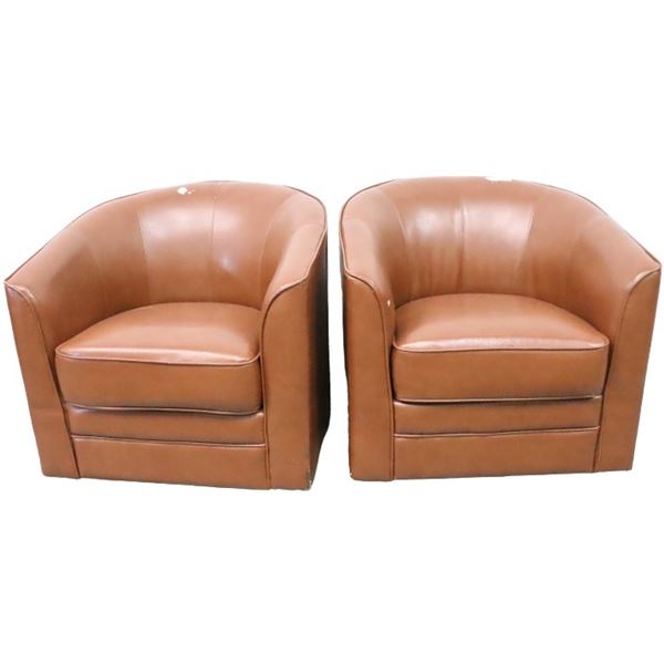 Pair of Faux Leather Barrel Chairs