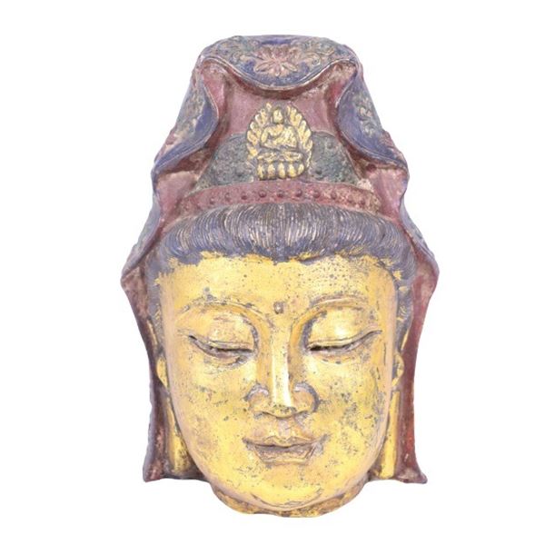 Chinese Gilded Bronze Buddha Head