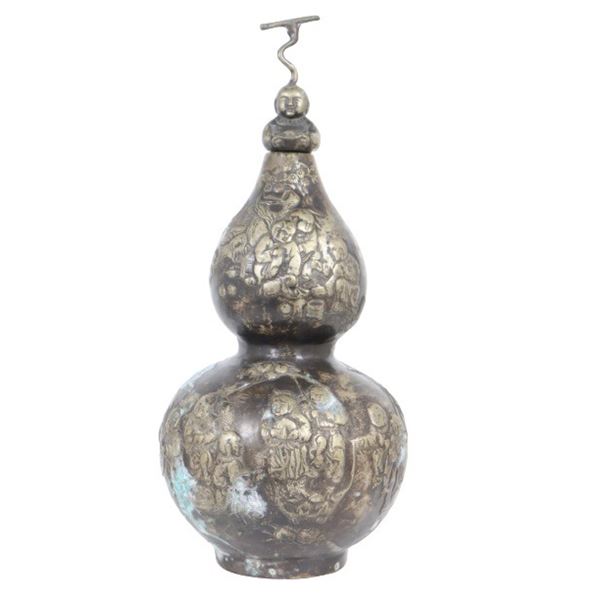 Chinese Engraved Urn w Lid