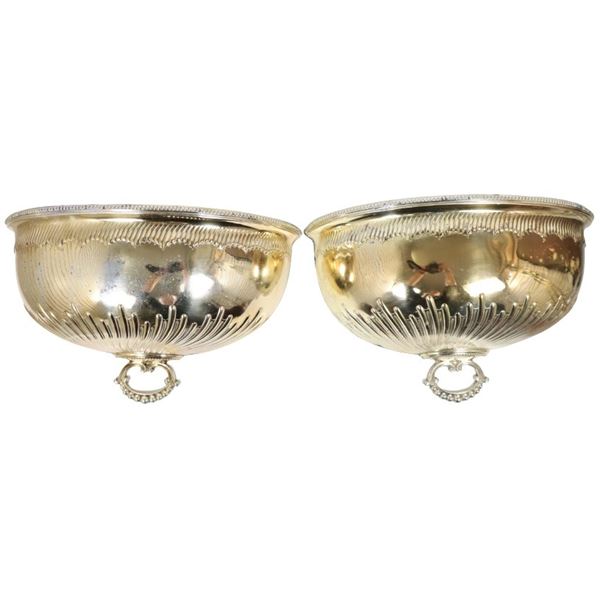 Pair of Large Silver Plate Wall Planters