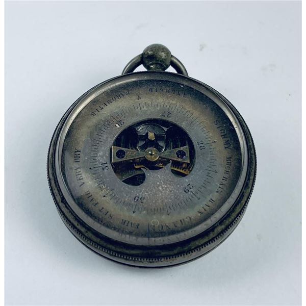 Antique Aneroid Pocket Barometer Silver Case