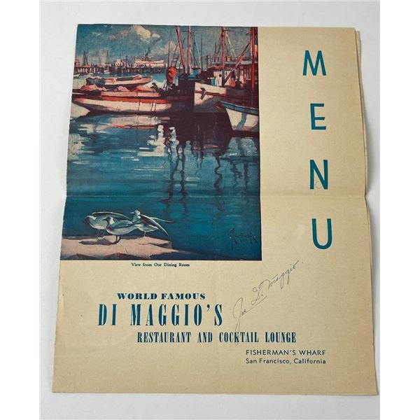 Joe DiMaggio Restaurant Menu SF California Signed