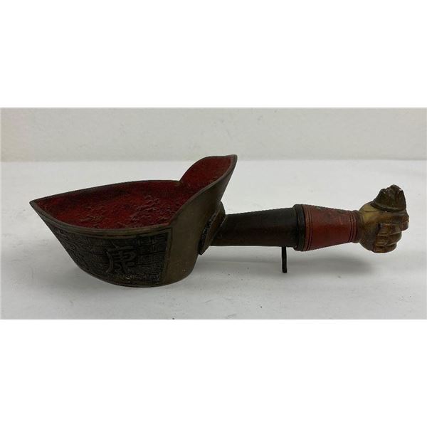 Antique Chinese Horn Handle Bronze Silk Iron