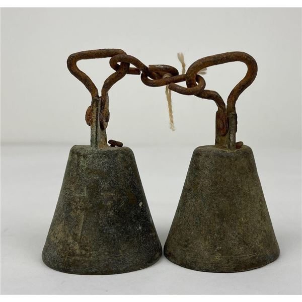 Antique Bronze Bells w/ Religious Christian Cross