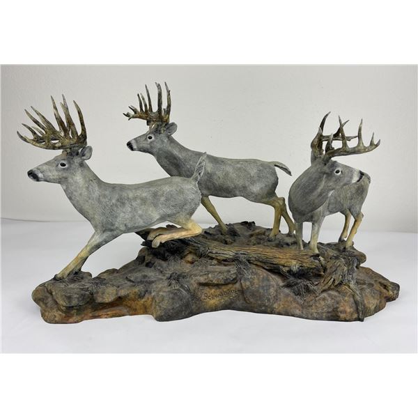 Lyle Schwabauer Painted Bronze of Whitetail Deer